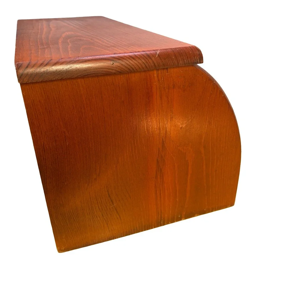 Vintage Wooden Roll Top Bread Box Kitchen Counter Storage Farmhouse Brown MCM